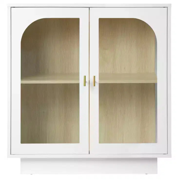 Glass Door Storage Cabinet, Contemporary Free Standing Organizer with Adjustable Shelf for Living Room, Dining or Study Room