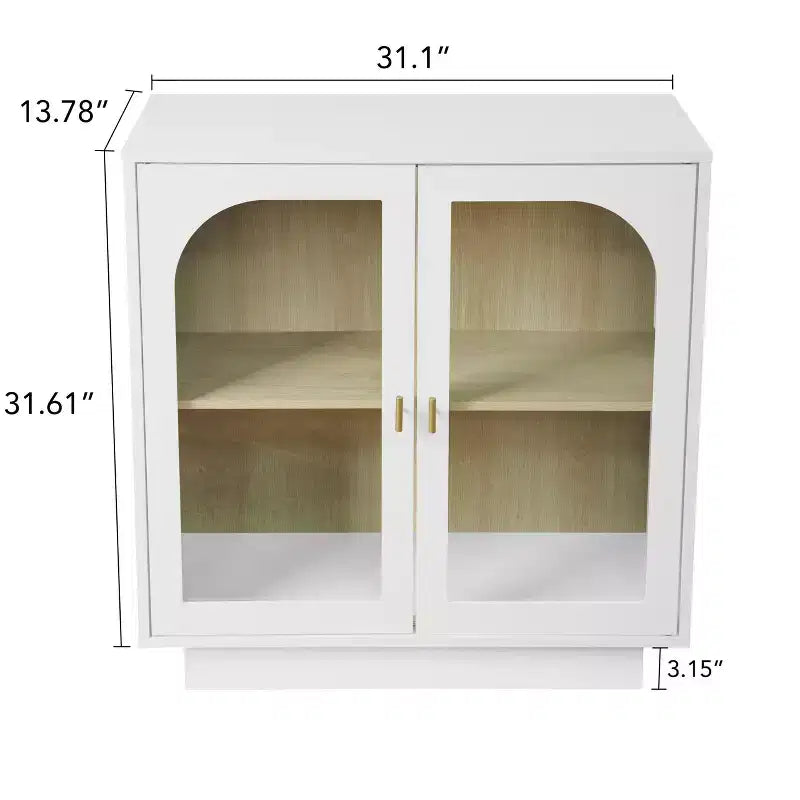 Glass Door Storage Cabinet, Contemporary Free Standing Organizer with Adjustable Shelf for Living Room, Dining or Study Room