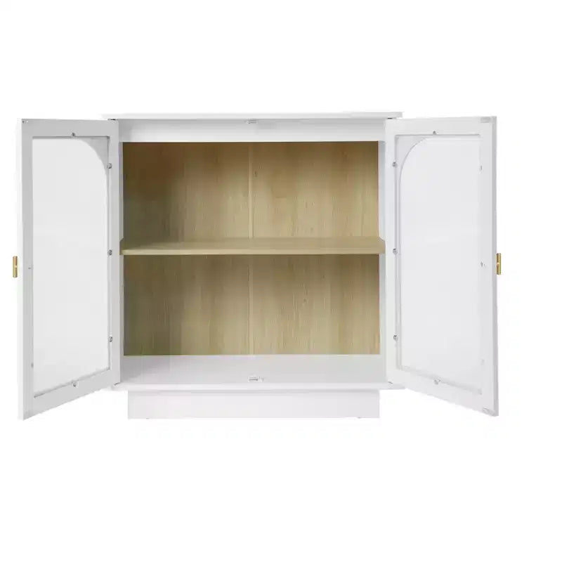 Glass Door Storage Cabinet, Contemporary Free Standing Organizer with Adjustable Shelf for Living Room, Dining or Study Room