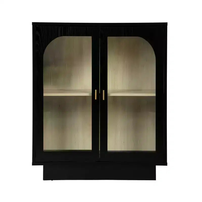 Glass Door Storage Cabinet, Contemporary Free Standing Organizer with Adjustable Shelf for Living Room, Dining or Study Room