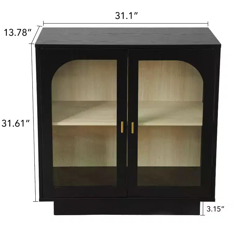 Glass Door Storage Cabinet, Contemporary Free Standing Organizer with Adjustable Shelf for Living Room, Dining or Study Room