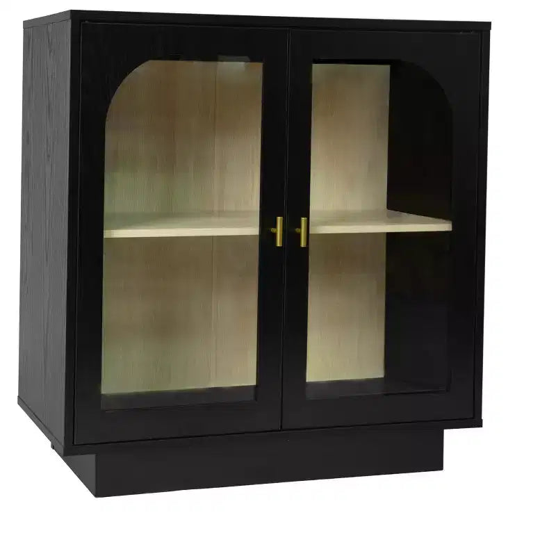 Glass Door Storage Cabinet, Contemporary Free Standing Organizer with Adjustable Shelf for Living Room, Dining or Study Room