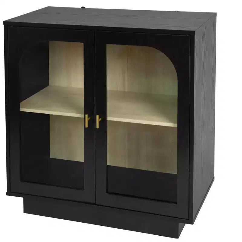 Glass Door Storage Cabinet, Contemporary Free Standing Organizer with Adjustable Shelf for Living Room, Dining or Study Room