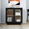 Glass Door Storage Cabinet, Contemporary Free Standing Organizer with Adjustable Shelf for Living Room, Dining or Study Room