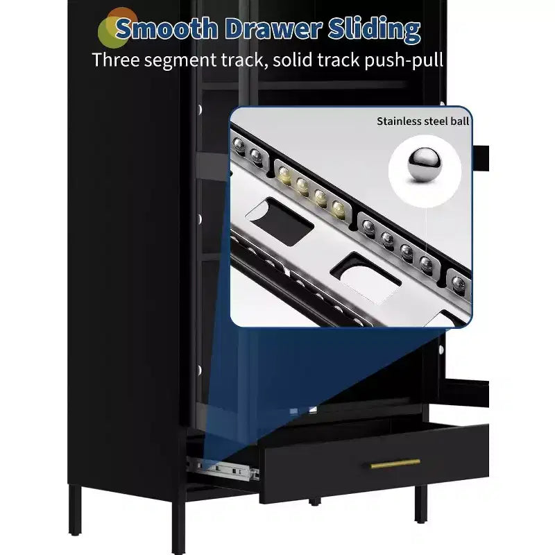 55 Tall Kitchen Pantry Cabinet, Arched Display with Glass Doors, 2 Drawers & Adjustable Shelves for Living, Dining Room