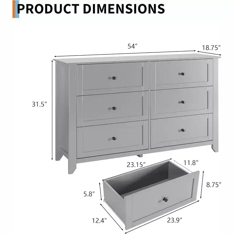 Dresser for Bedroom, 6 Chest of Drawer Dresser Organizer, Modern Wood Storage Cabinet for Living Room, Closet Storage, Entryway, Hallway