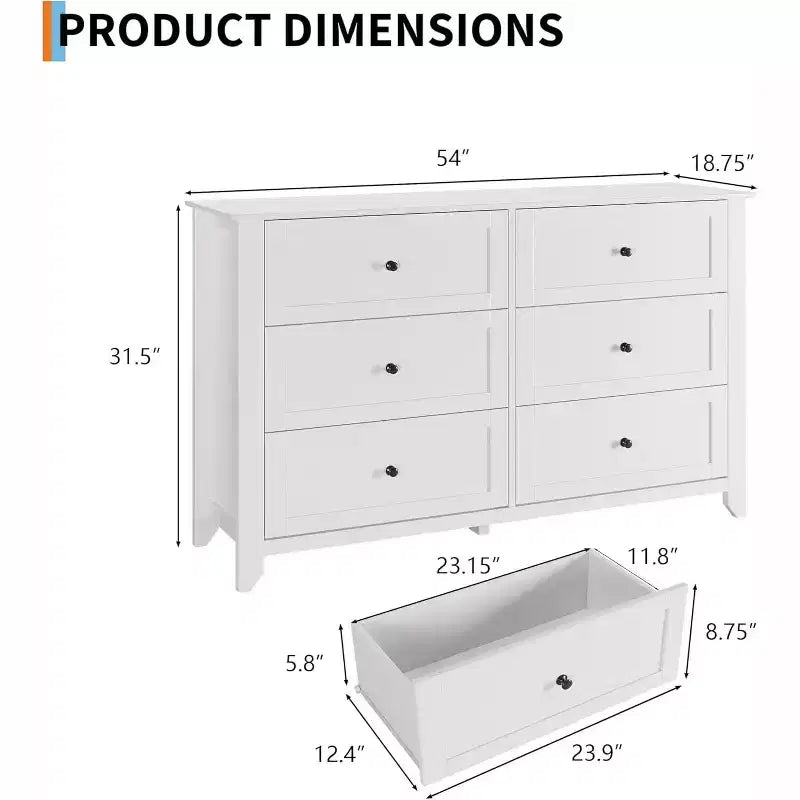 Dresser for Bedroom, 6 Chest of Drawer Dresser Organizer, Modern Wood Storage Cabinet for Living Room, Closet Storage, Entryway, Hallway