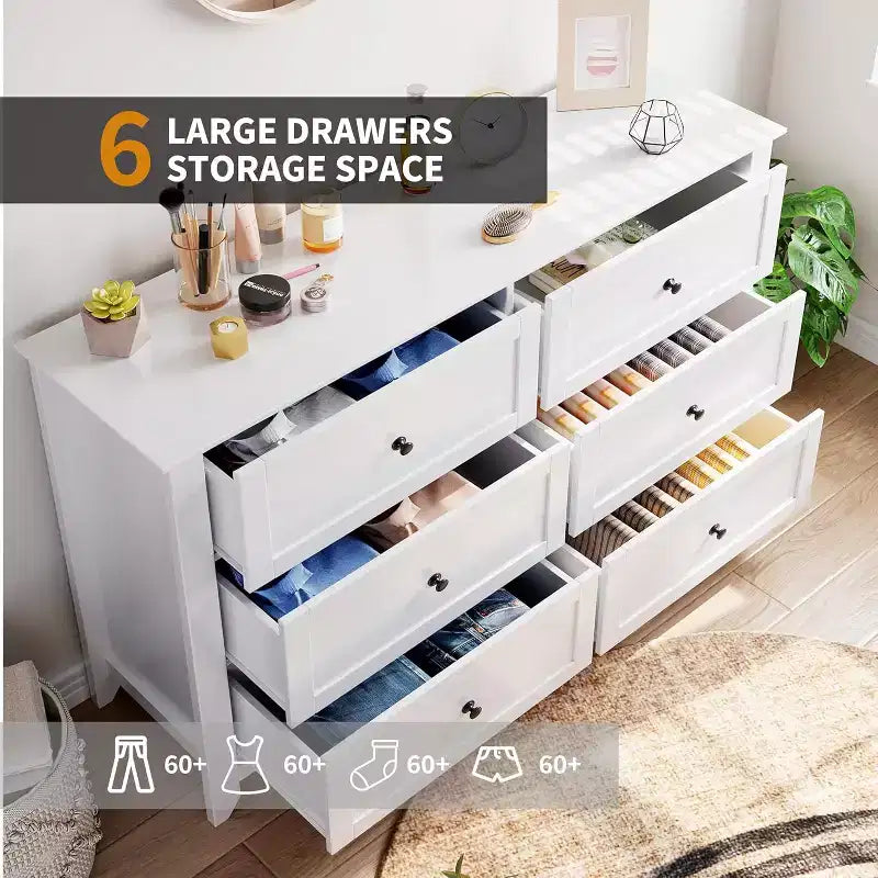 Dresser for Bedroom, 6 Chest of Drawer Dresser Organizer, Modern Wood Storage Cabinet for Living Room, Closet Storage, Entryway, Hallway