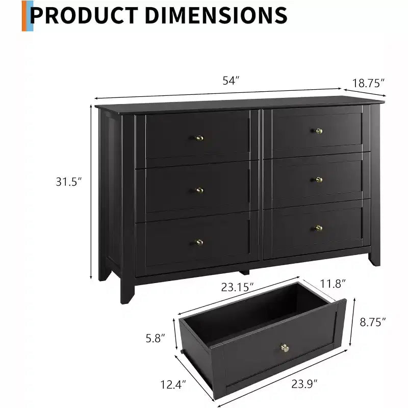 Dresser for Bedroom, 6 Chest of Drawer Dresser Organizer, Modern Wood Storage Cabinet for Living Room, Closet Storage, Entryway, Hallway