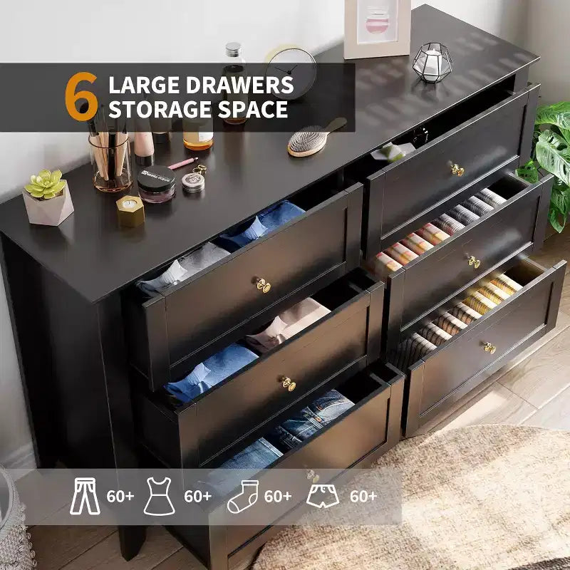 Dresser for Bedroom, 6 Chest of Drawer Dresser Organizer, Modern Wood Storage Cabinet for Living Room, Closet Storage, Entryway, Hallway