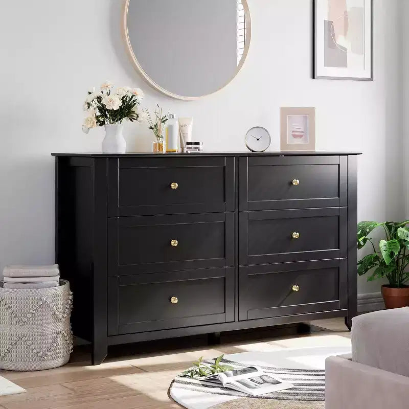 Dresser for Bedroom, 6 Chest of Drawer Dresser Organizer, Modern Wood Storage Cabinet for Living Room, Closet Storage, Entryway, Hallway