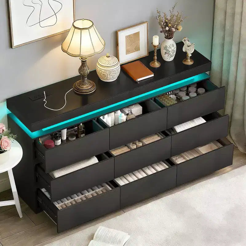 Dyonery Modern 9-Drawer Dressing Table with Sliding Top - Versatile Storage Organizer for Bedroom, Closet, or Living Room