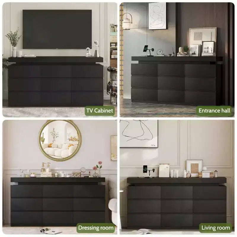 Dyonery Modern 9-Drawer Dressing Table with Sliding Top - Versatile Storage Organizer for Bedroom, Closet, or Living Room