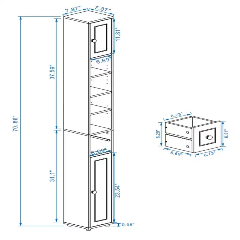 71 Tall Narrow Bathroom Cabinet, Freestanding Narrow Storage Cabinet with 2 Doors, 1 Drawer, 4 Adjustable Shelves for Bathroom, Living Room, White