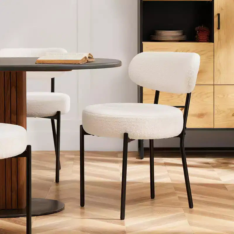 PexFix 2Pcs Seat Cushion Black Steel Frame Comfort Dining Room Chair with Upholstered Backrest for Dining Room Bedroom