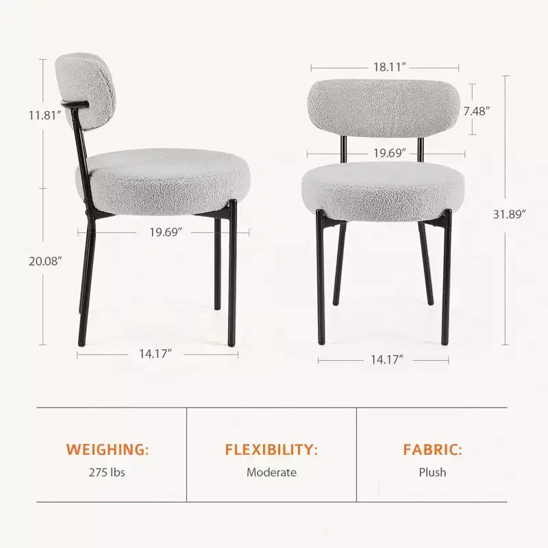 PexFix 2Pcs Seat Cushion Black Steel Frame Comfort Dining Room Chair with Upholstered Backrest for Dining Room Bedroom