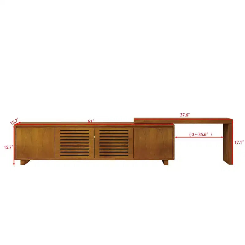 VIYET 63Mid-Century Modern Extendable TV Stand for 55-75 TVs, Farmhouse Media Console w/ Storage & Adjustable Panel, Brown Ebony