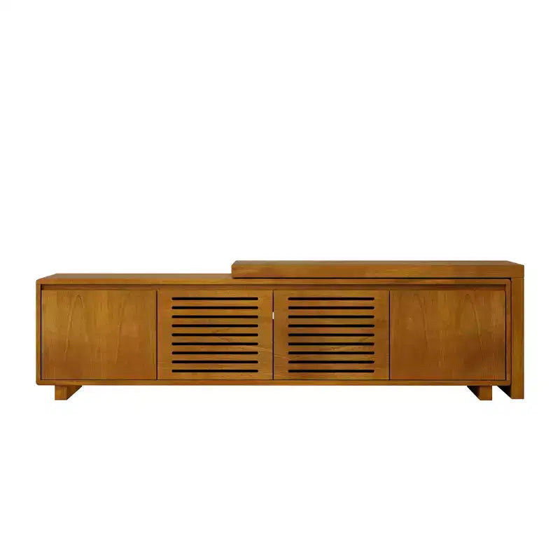 VIYET 63Mid-Century Modern Extendable TV Stand for 55-75 TVs, Farmhouse Media Console w/ Storage & Adjustable Panel, Brown Ebony