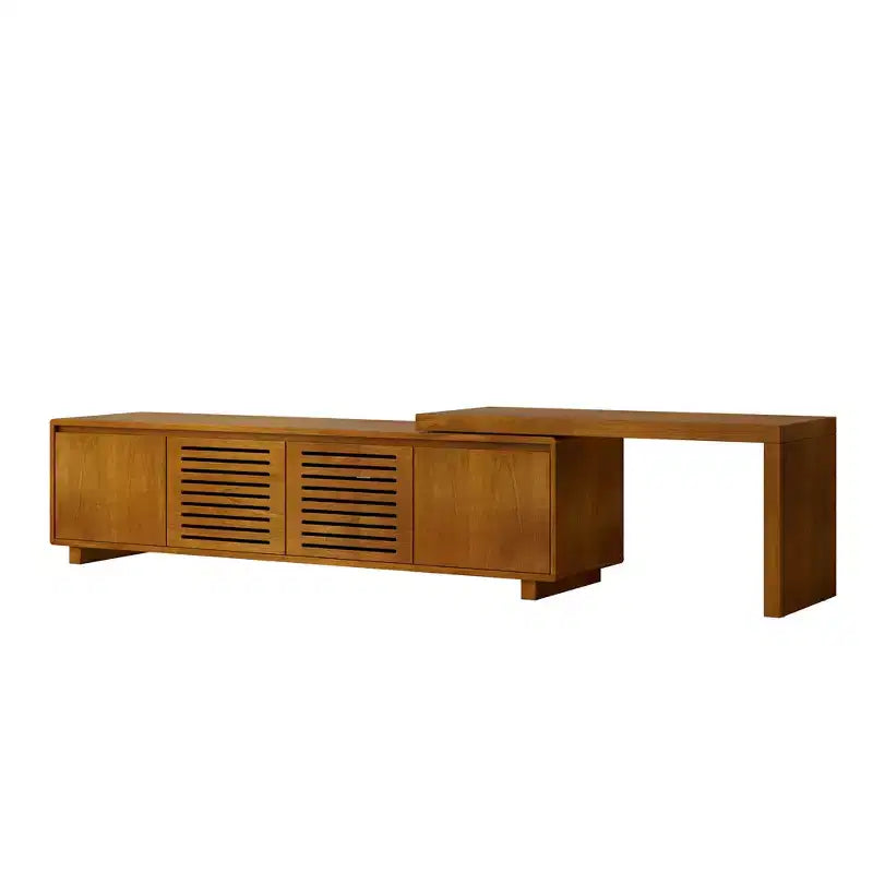VIYET 63Mid-Century Modern Extendable TV Stand for 55-75 TVs, Farmhouse Media Console w/ Storage & Adjustable Panel, Brown Ebony