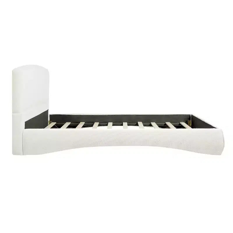 Queen/King Size Upholstered Platform Bed Frame with Padded Headboard, Ambient Lighting & Curve Design, Cream - ModernLuxe