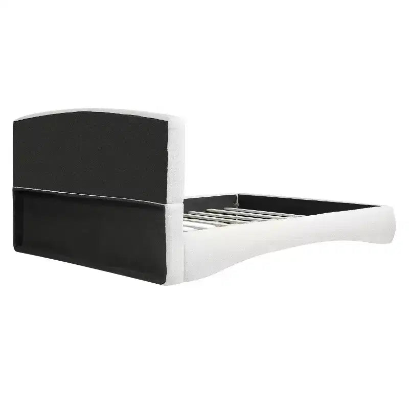 Queen/King Size Upholstered Platform Bed Frame with Padded Headboard, Ambient Lighting & Curve Design, Cream - ModernLuxe