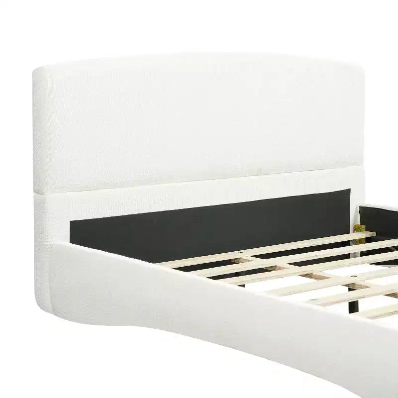 Queen/King Size Upholstered Platform Bed Frame with Padded Headboard, Ambient Lighting & Curve Design, Cream - ModernLuxe