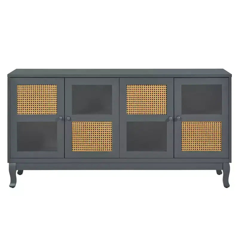 Floor Storage Console Table,Sideboard Buffet Cabinet, Sideboard Cabinet with 4 Artificial Rattan and Clear Glass Doors for Entryway