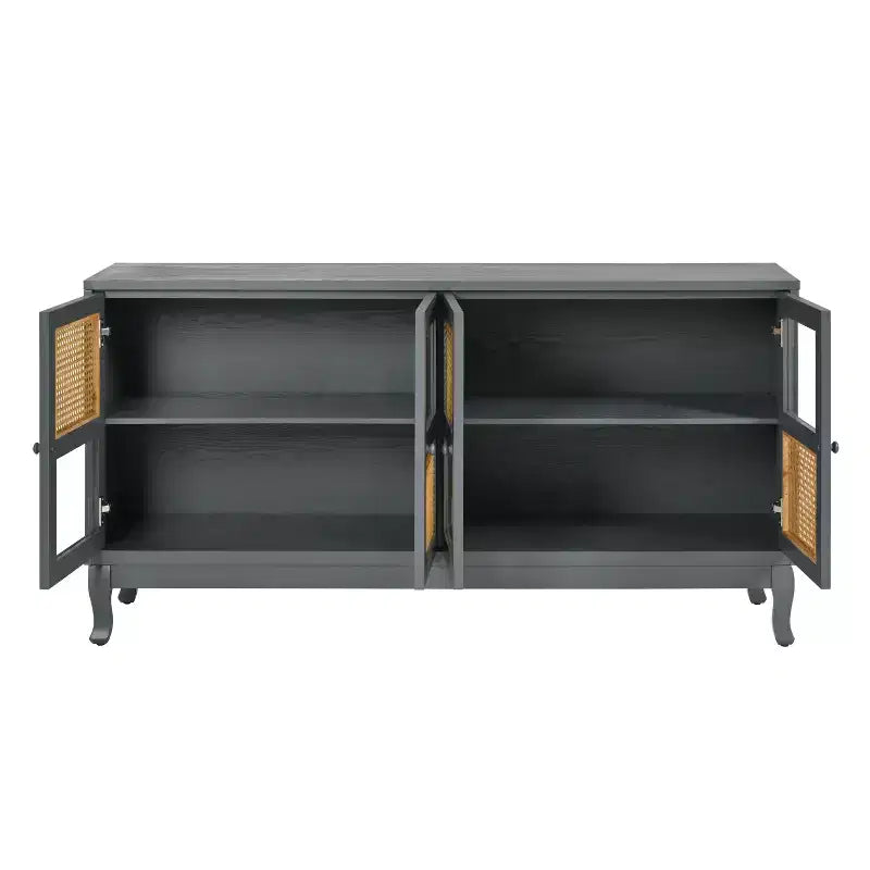 Floor Storage Console Table,Sideboard Buffet Cabinet, Sideboard Cabinet with 4 Artificial Rattan and Clear Glass Doors for Entryway
