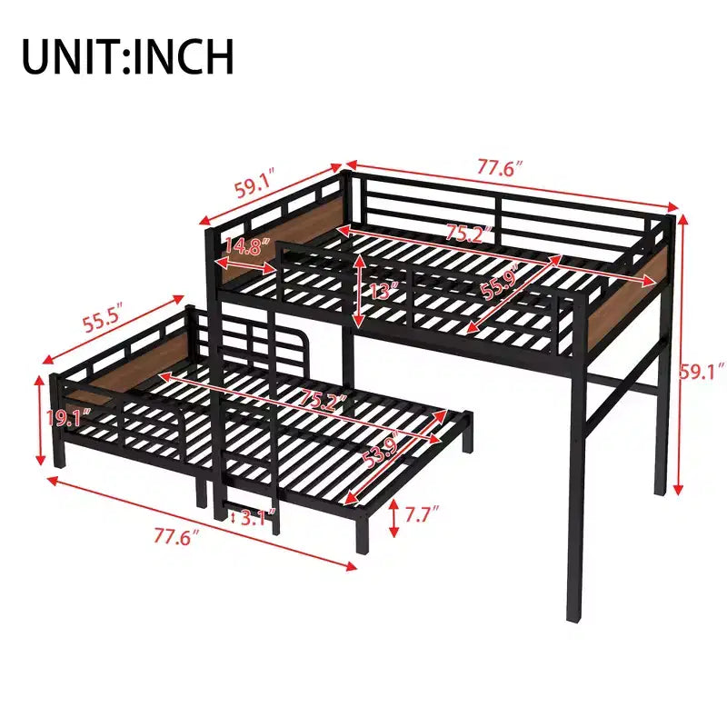 Bellemave Bunk Bed/Loft Bed and Platform Beds with Raised Security Fence,Metal Bunk Bed Frame