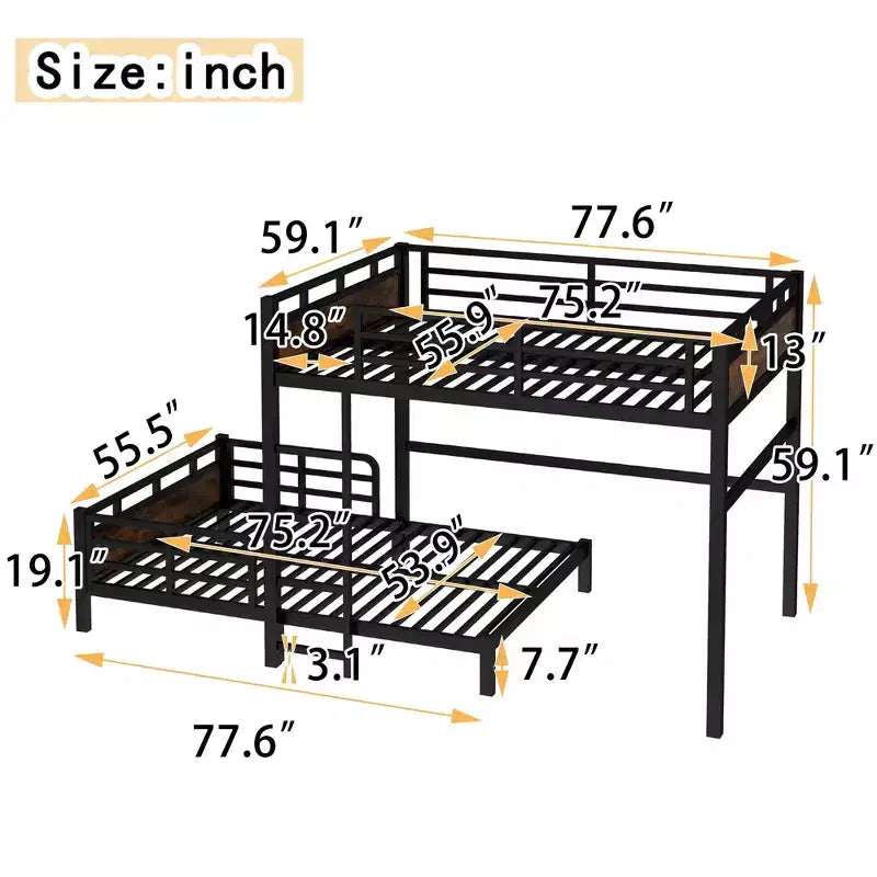 Bellemave Bunk Bed/Loft Bed and Platform Beds with Raised Security Fence,Metal Bunk Bed Frame