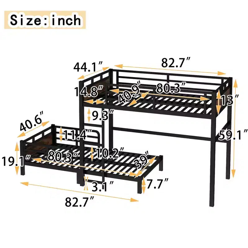 Bellemave Bunk Bed/Loft Bed and Platform Beds with Raised Security Fence,Metal Bunk Bed Frame