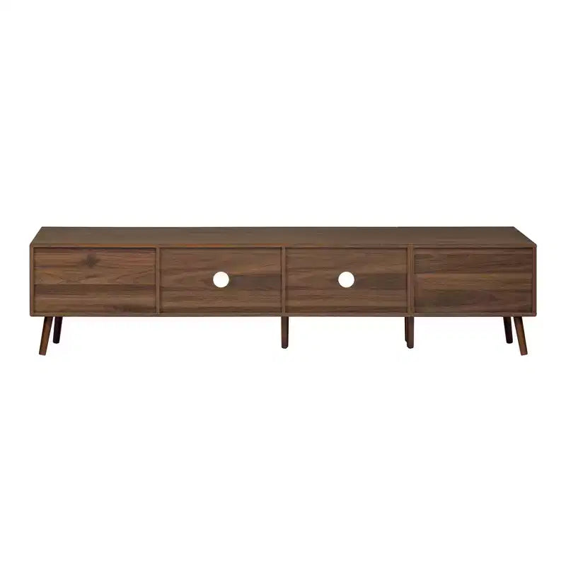 VIYET 77Modern Minimal TV Stand, Wood-Grain Glass-Door Media Console (for TVs up to 85), Solid Wood+MDF Storage Cabinet