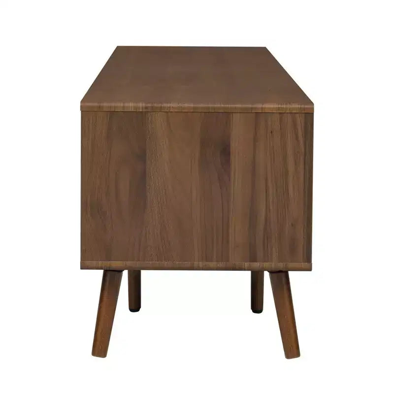 VIYET 77Modern Minimal TV Stand, Wood-Grain Glass-Door Media Console (for TVs up to 85), Solid Wood+MDF Storage Cabinet