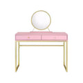 Okak Modern Girls Vanity with Gold Finish Legs, Vanity Desk with Jewelry Tray and 2 Drawers, Compact Vanity with Mirror for Home, Gold+Pink