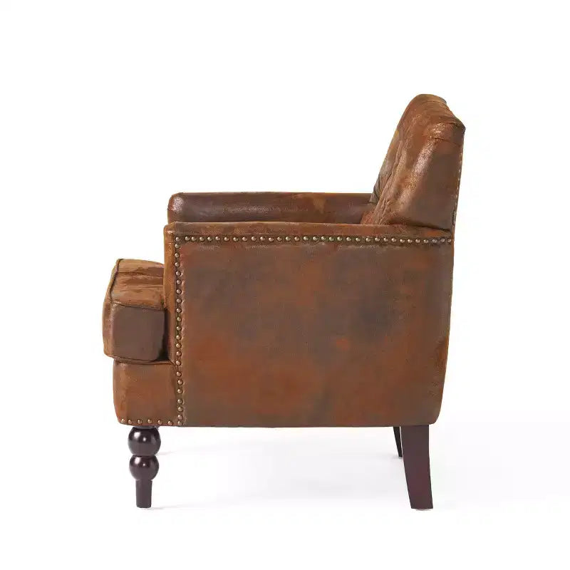 TUYOHW Mid-Century Modern Accent Chair with Nailhead & Button Tufted Upholstered Comfy Chair with Wood Legs Armchair for Living Room, Bedroom