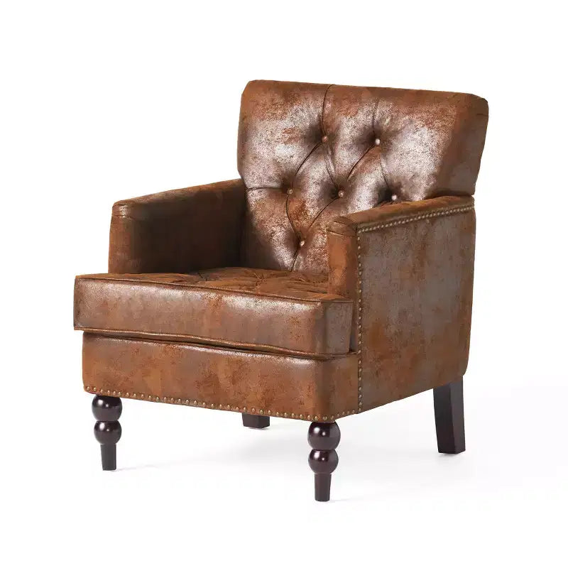 TUYOHW Mid-Century Modern Accent Chair with Nailhead & Button Tufted Upholstered Comfy Chair with Wood Legs Armchair for Living Room, Bedroom