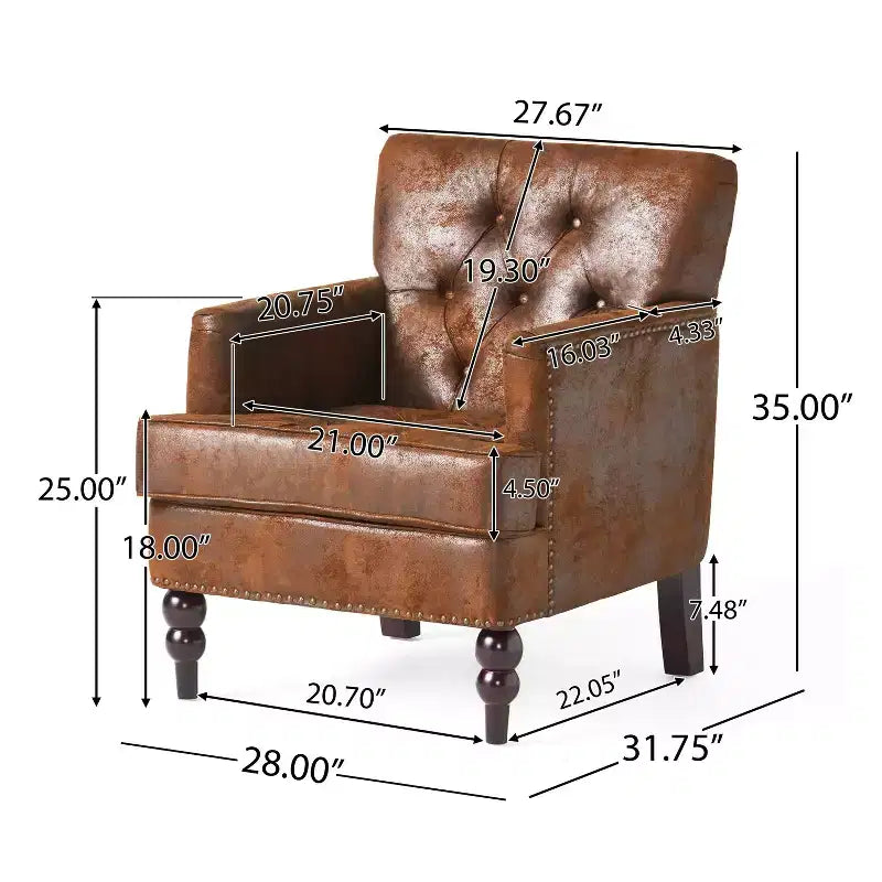 TUYOHW Mid-Century Modern Accent Chair with Nailhead & Button Tufted Upholstered Comfy Chair with Wood Legs Armchair for Living Room, Bedroom