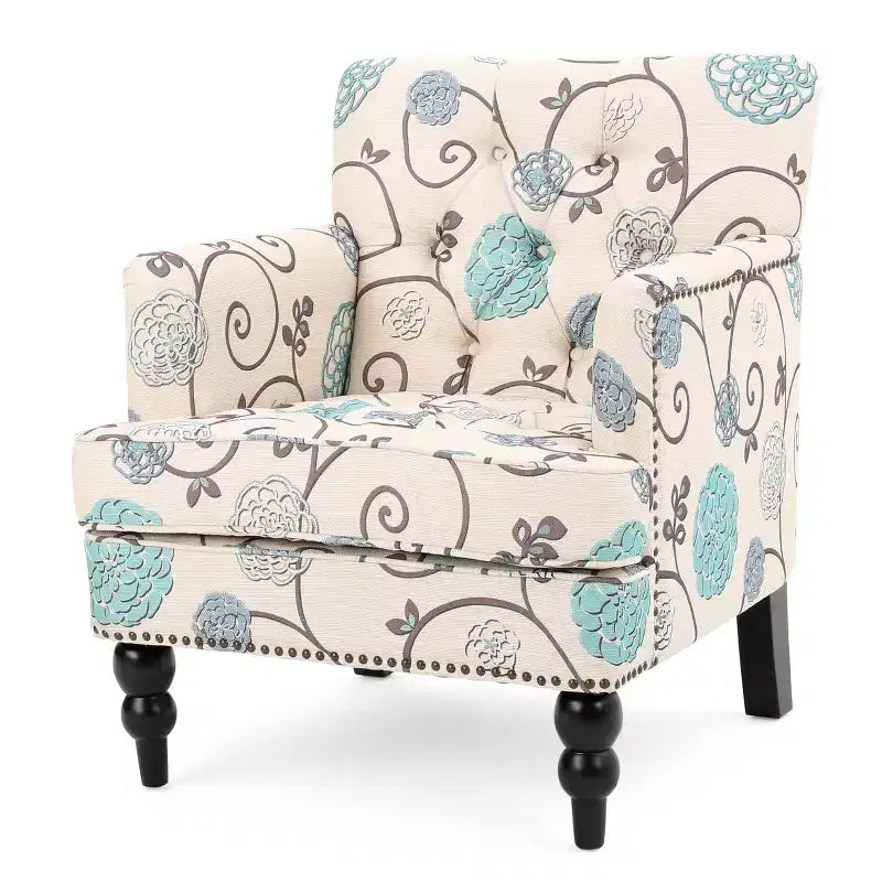 TUYOHW Mid-Century Modern Accent Chair with Nailhead & Button Tufted Upholstered Comfy Chair with Wood Legs Armchair for Living Room, Bedroom