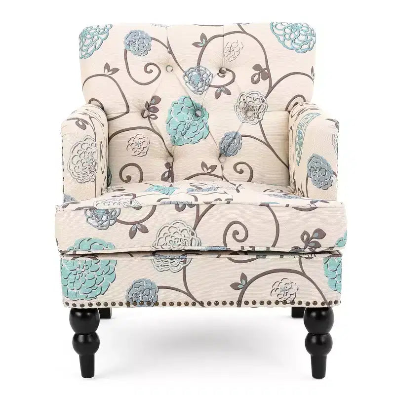 TUYOHW Mid-Century Modern Accent Chair with Nailhead & Button Tufted Upholstered Comfy Chair with Wood Legs Armchair for Living Room, Bedroom