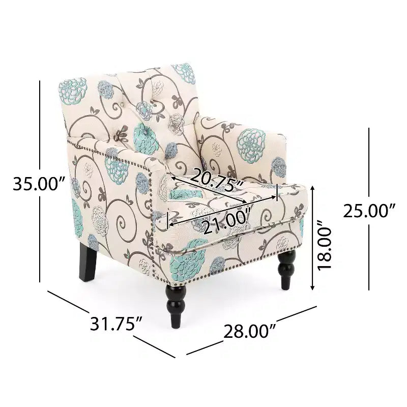 TUYOHW Mid-Century Modern Accent Chair with Nailhead & Button Tufted Upholstered Comfy Chair with Wood Legs Armchair for Living Room, Bedroom