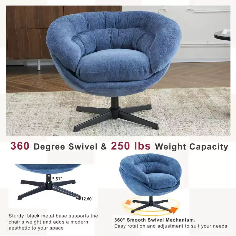TUYOHW Swivel Accent Chair with Removable Chenille Upholstered Reading Chair with Black Metal Base Cozy Accent Chairs for Living Room, Bedroom