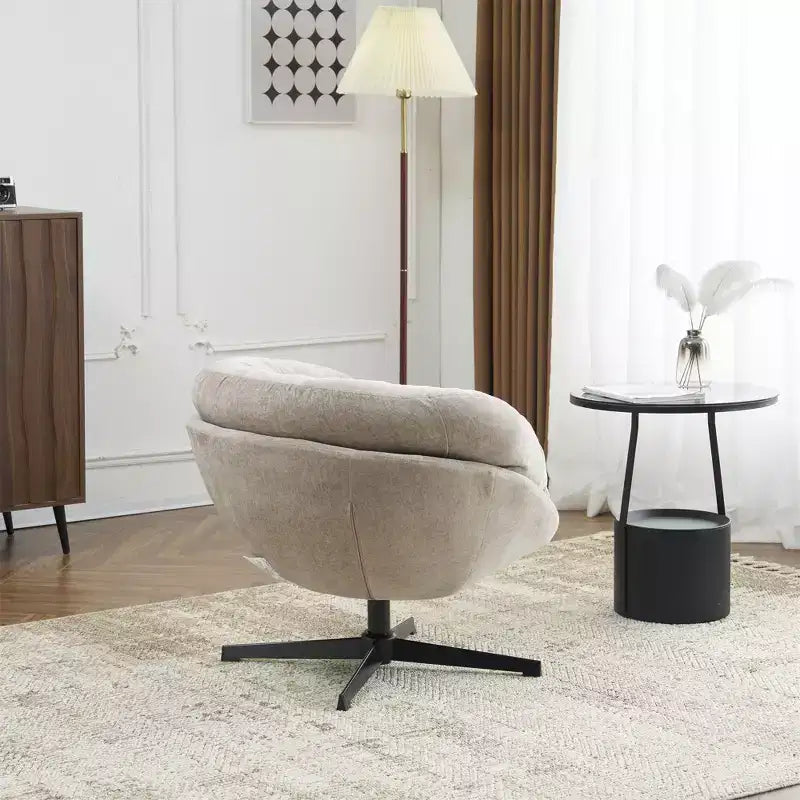 TUYOHW Swivel Accent Chair with Removable Chenille Upholstered Reading Chair with Black Metal Base Cozy Accent Chairs for Living Room, Bedroom