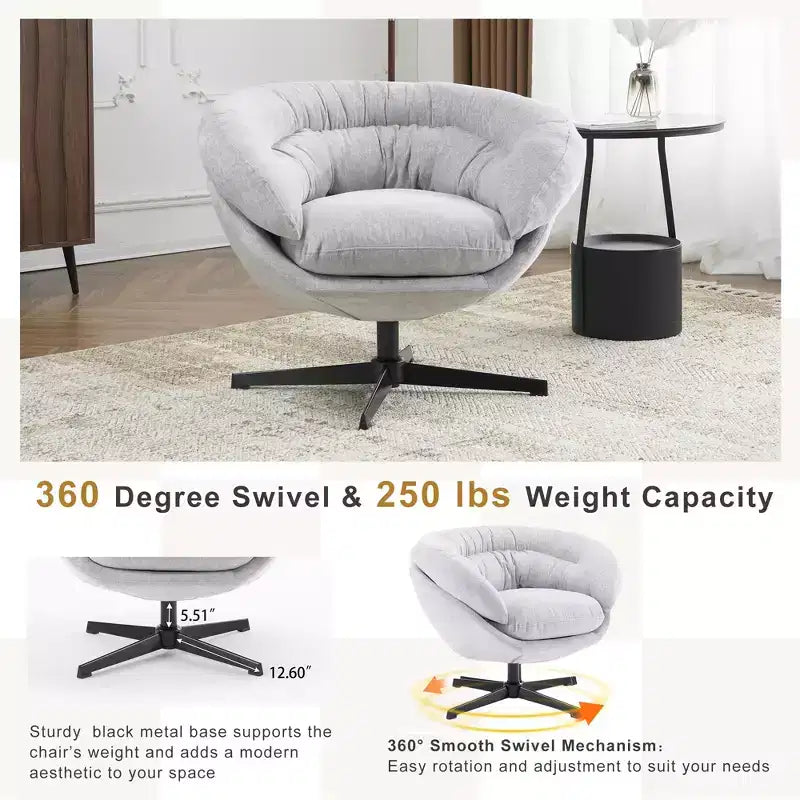 TUYOHW Swivel Accent Chair with Removable Chenille Upholstered Reading Chair with Black Metal Base Cozy Accent Chairs for Living Room, Bedroom