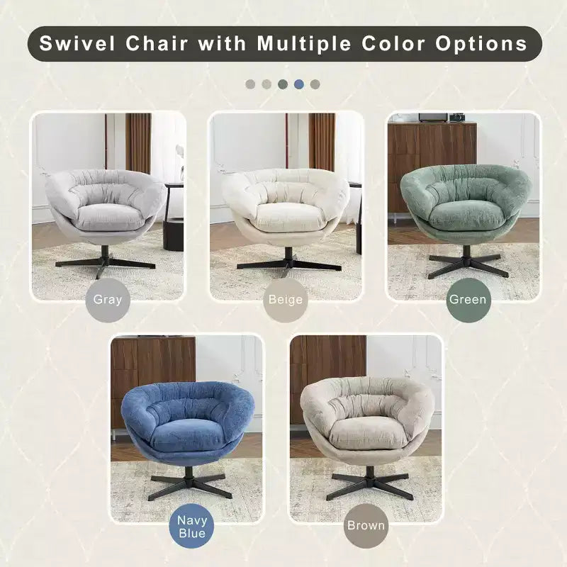 TUYOHW Swivel Accent Chair with Removable Chenille Upholstered Reading Chair with Black Metal Base Cozy Accent Chairs for Living Room, Bedroom