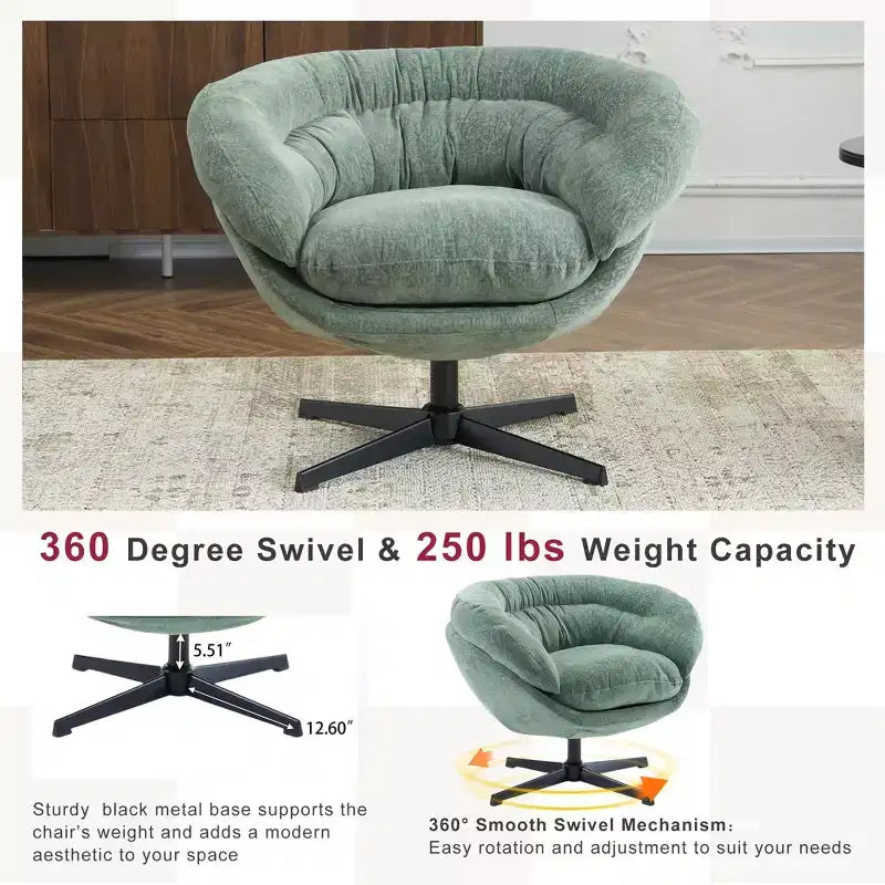 TUYOHW Swivel Accent Chair with Removable Chenille Upholstered Reading Chair with Black Metal Base Cozy Accent Chairs for Living Room, Bedroom