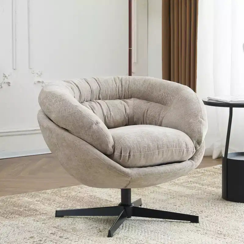 TUYOHW Swivel Accent Chair with Removable Chenille Upholstered Reading Chair with Black Metal Base Cozy Accent Chairs for Living Room, Bedroom