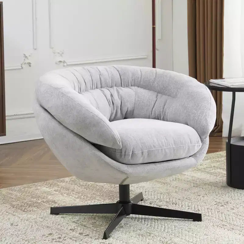 TUYOHW Swivel Accent Chair with Removable Chenille Upholstered Reading Chair with Black Metal Base Cozy Accent Chairs for Living Room, Bedroom
