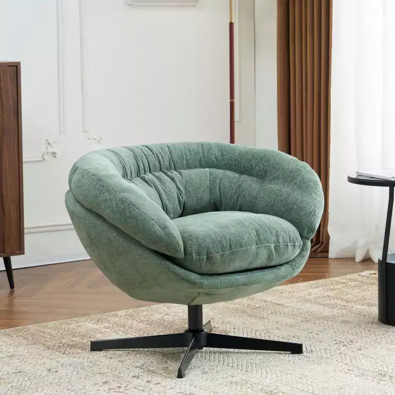 TUYOHW Swivel Accent Chair with Removable Chenille Upholstered Reading Chair with Black Metal Base Cozy Accent Chairs for Living Room, Bedroom
