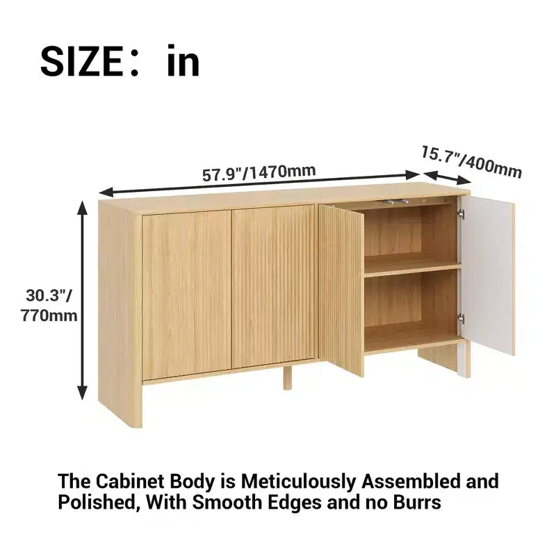 Sideboard Buffet Cabinet, Modern Fluted Coffee Bar Cupboard Storage Cabinet Wood Credenza Console Table for Kitchen Dining Living Room Entryway