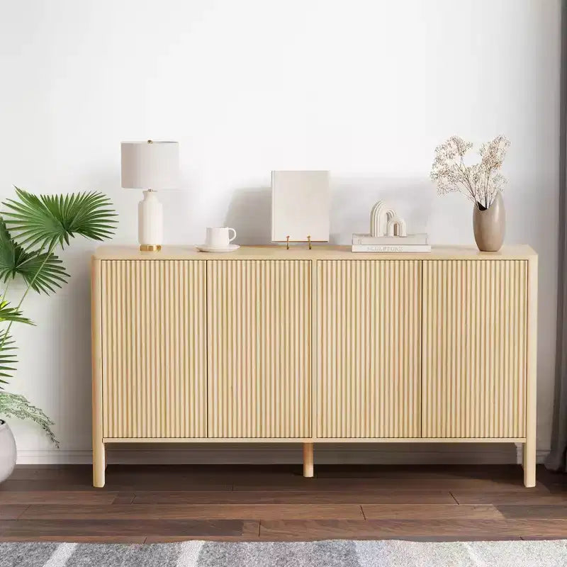 Sideboard Buffet Cabinet, Modern Fluted Coffee Bar Cupboard Storage Cabinet Wood Credenza Console Table for Kitchen Dining Living Room Entryway